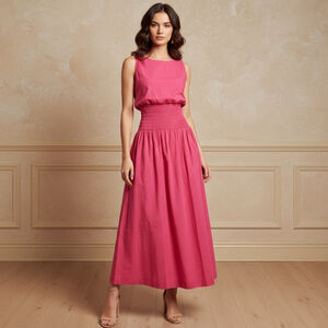 Young Fabulous & Broke Hot Pink Smocked Maxi Dress Coquette Boho Resortwear M